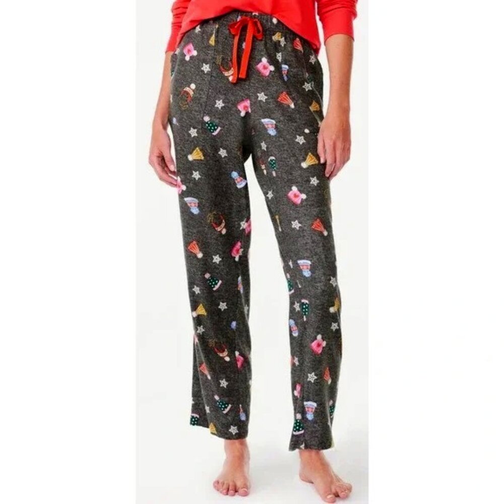 JOYSPUN Holiday Pattern Charcoal Grey Heather Pants w/ Pockets SZ XL (16-18)~NEW - Picture 4 of 5